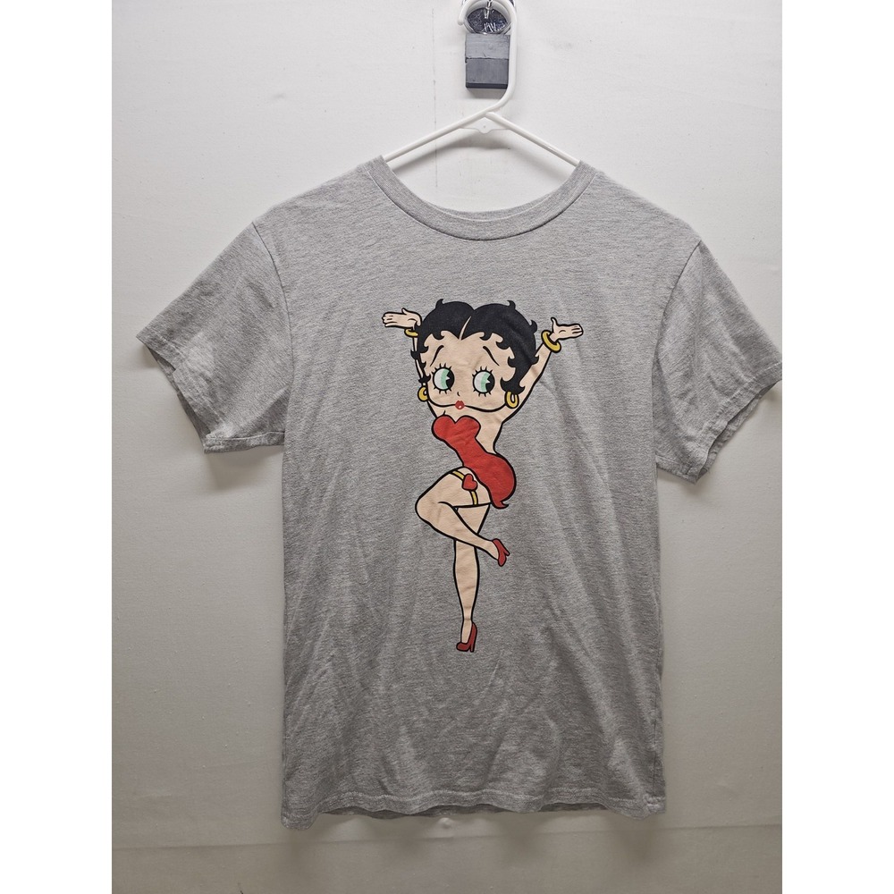 Betty Boop Graphic T-Shirt S Gray Cartoon Pin-up Retro 90s Nostalgia